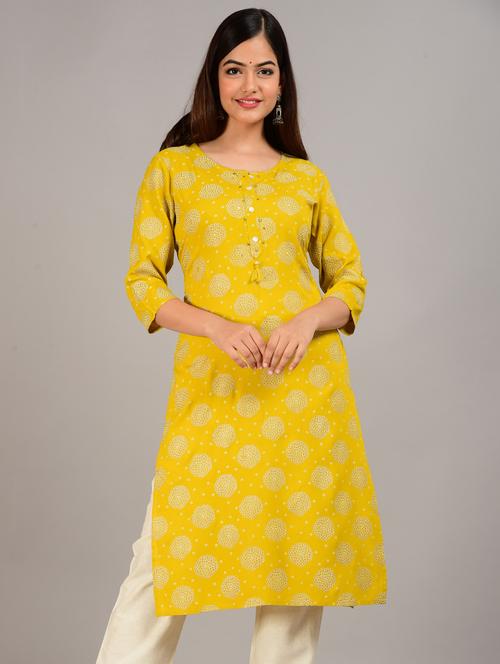 yellow colored straight kurta - 20254781 - Very Small Image - 1