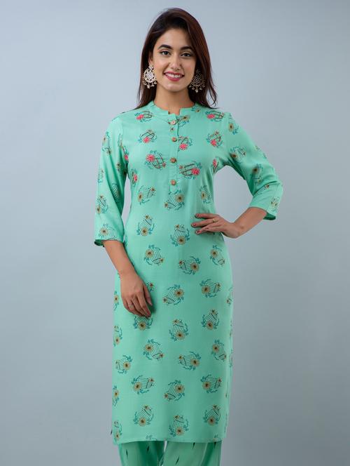 turquoise colored straight kurta - 20254783 - Very Small Image - 1