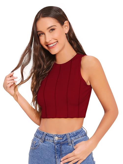 maroon solid crop top - 20255387 - Very Small Image - 1