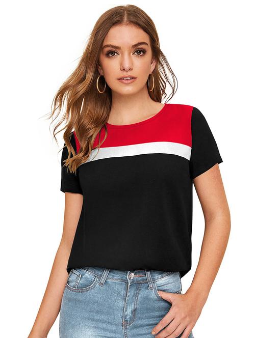 crew neck color block regular top - 20255390 - Very Small Image - 1