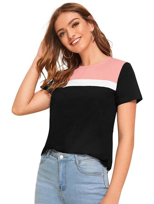 crew neck color block regular top - 20255391 - Very Small Image - 1