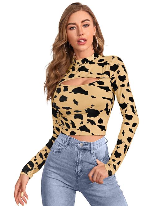 khaki animal print crop top - 20255396 - Very Small Image - 1