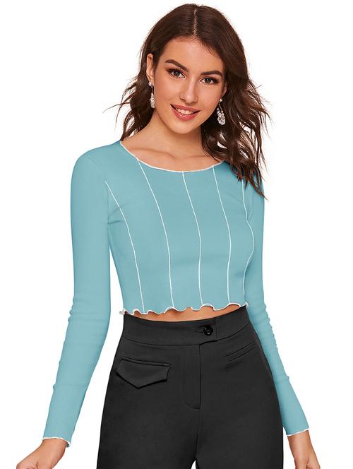 round neck solid crop top - 20255455 - Very Small Image - 1