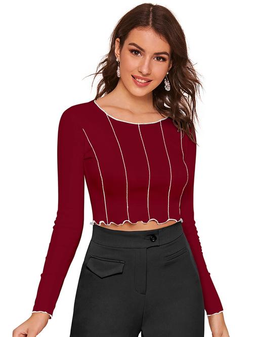 maroon solid crop top - 20255457 - Very Small Image - 1