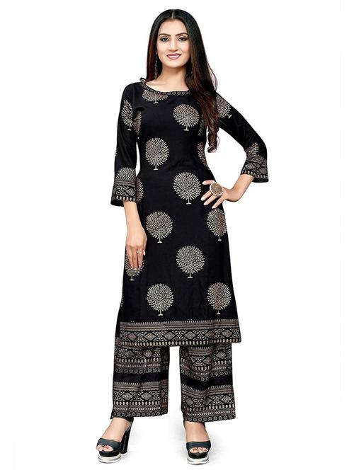 black colored kurta palazzo set - 20255609 - Very Small Image - 1