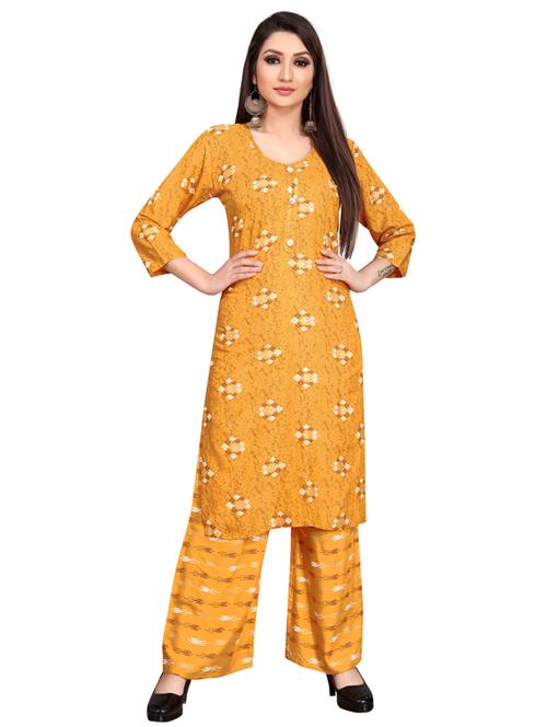 yellow colored kurta palazzo set - 20255631 - Very Small Image - 1