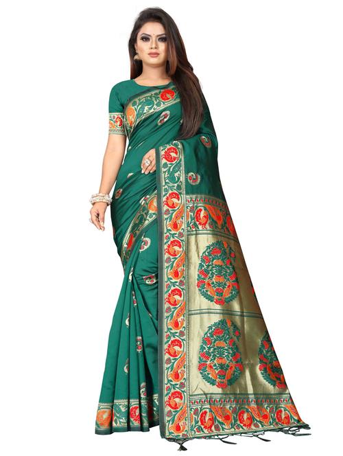 zari work banarasi silk saree with blouse - 20255683 - Very Small Image - 1
