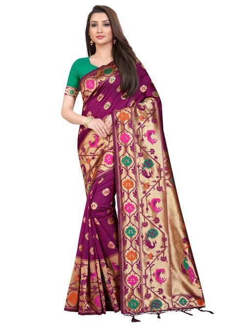 zari work banarasi silk saree with blouse - 20255687 - Very Small Image - 1