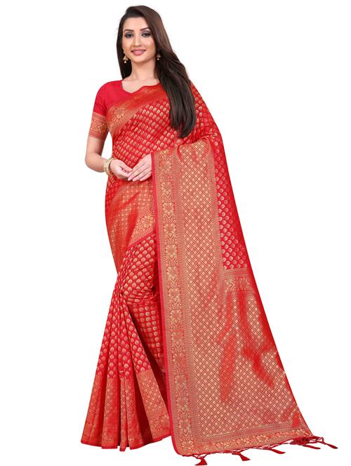 red art silk banarasi saree with blouse - 20255695 - Very Small Image - 1