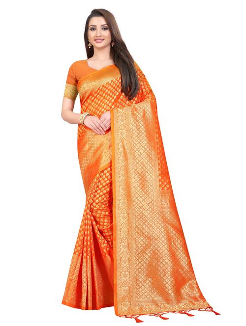 orange art silk banarasi saree - 20255708 - Very Small Image - 1