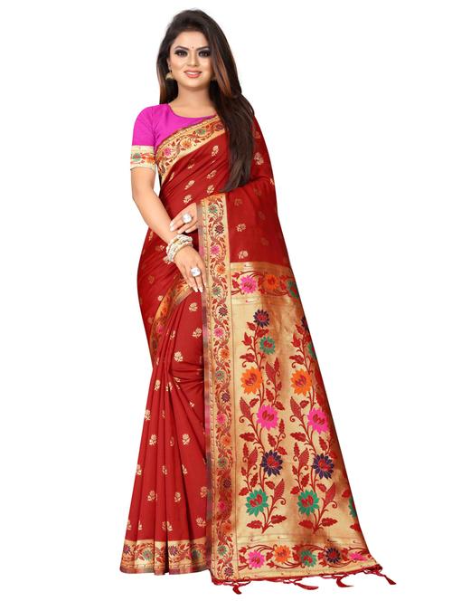 red art silk banarasi saree with blouse - 20255715 - Very Small Image - 1