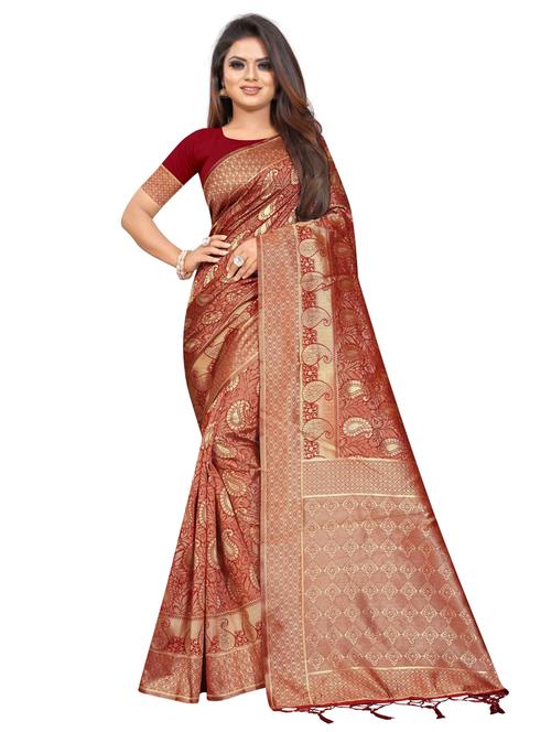 maroon art silk banarasi saree - 20255722 - Very Small Image - 1