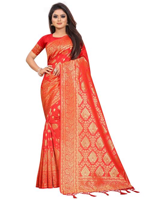 zari work banarasi silk saree with blouse - 20255754 - Very Small Image - 1