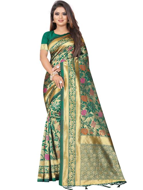 zari work banarasi silk saree with blouse - 20255760 - Very Small Image - 1
