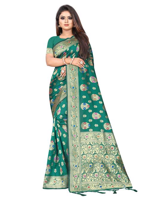 zari work banarasi silk saree with blouse - 20255763 - Very Small Image - 1