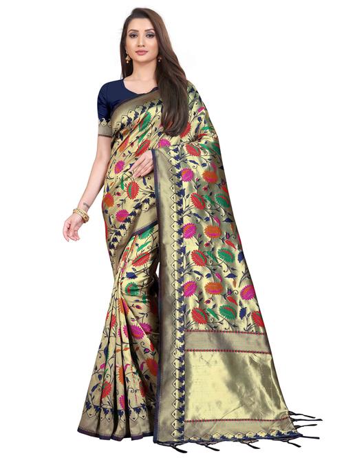 zari work banarasi silk saree with blouse - 20255790 - Very Small Image - 1