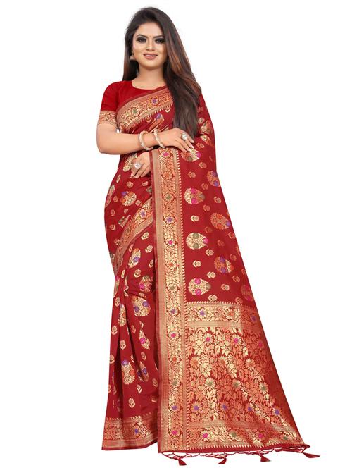 zari work banarasi silk saree with blouse - 20255792 - Very Small Image - 1