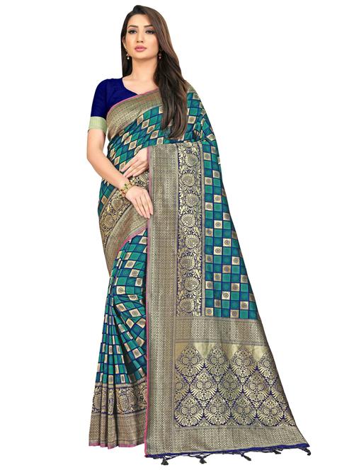 zari work banarasi silk saree with blouse - 20255797 - Very Small Image - 1