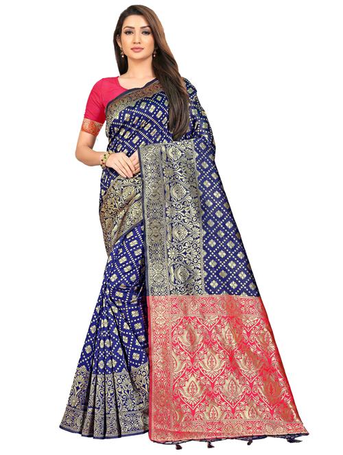 zari work banarasi silk saree with blouse - 20255809 - Very Small Image - 1