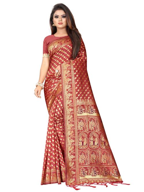 zari work banarasi silk saree with blouse - 20255880 - Very Small Image - 1