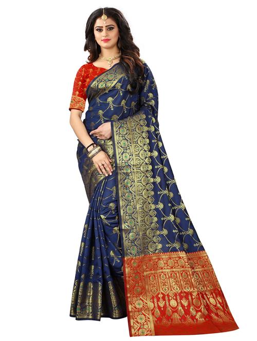zari work banarasi silk saree with blouse - 20255882 - Very Small Image - 1