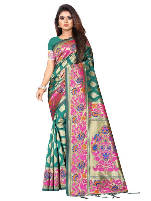 zari work banarasi silk saree with blouse - 20255885 - Very Small Image - 1