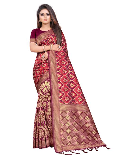 zari work banarasi silk saree with blouse - 20255902 - Very Small Image - 1