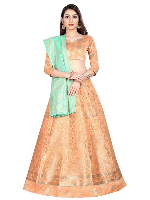 peach colored flared lehenga - 20255921 - Very Small Image - 1
