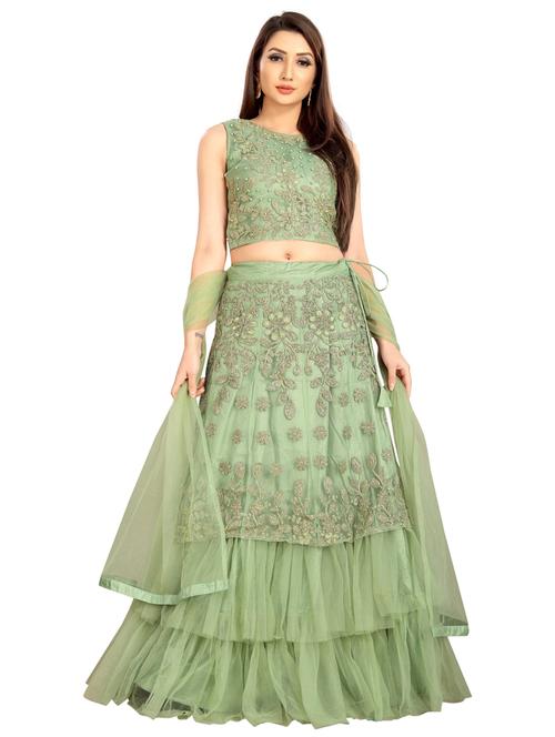 neo mint colored tiered lehenga - 20255942 - Very Small Image - 1