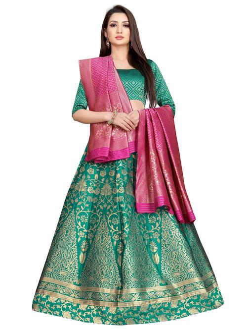 teal colored flared lehenga - 20255955 - Very Small Image - 1