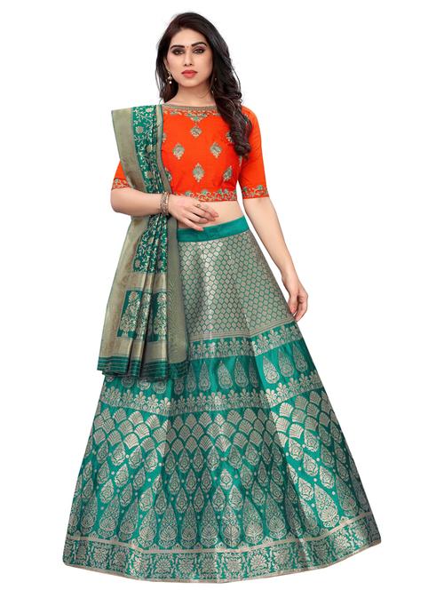 teal colored flared lehenga - 20255971 - Very Small Image - 1