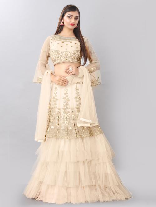 beige colored tiered lehenga - 20255981 - Very Small Image - 1