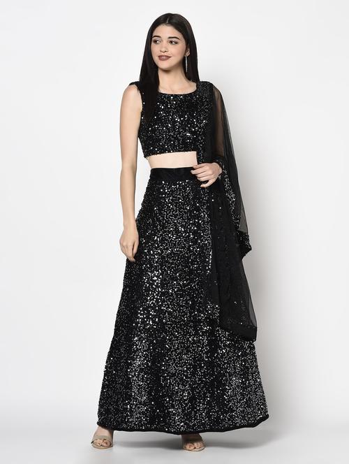 black colored flared lehenga - 20255985 - Very Small Image - 1