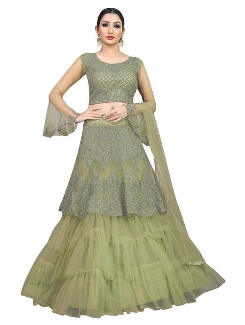 khaki colored tiered lehenga - 20255988 - Very Small Image - 1