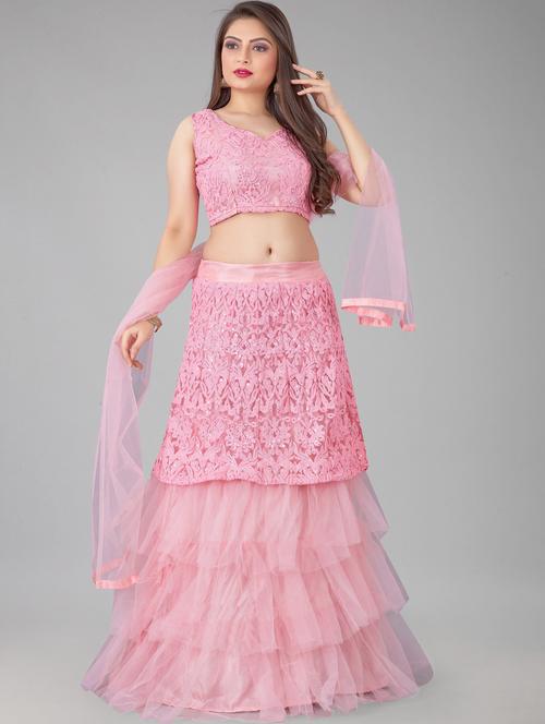 pink colored tiered lehenga - 20256047 - Very Small Image - 1