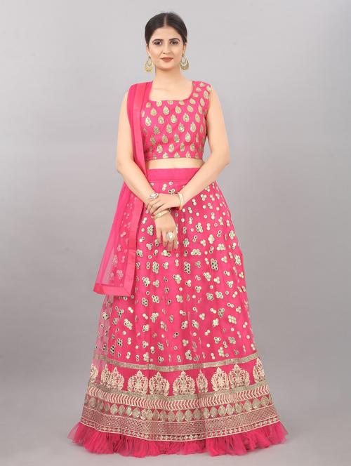 pink colored flared lehenga - 20256063 - Very Small Image - 1