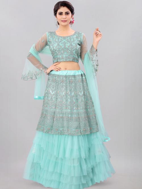 turquoise colored flared lehenga - 20256085 - Very Small Image - 1