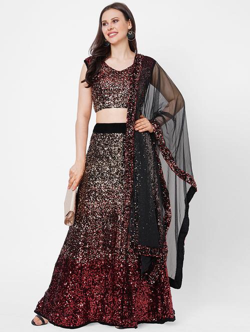 black colored flared lehenga - 20256095 - Very Small Image - 1