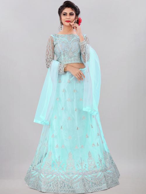 light blue colored flared lehenga - 20256118 - Very Small Image - 1