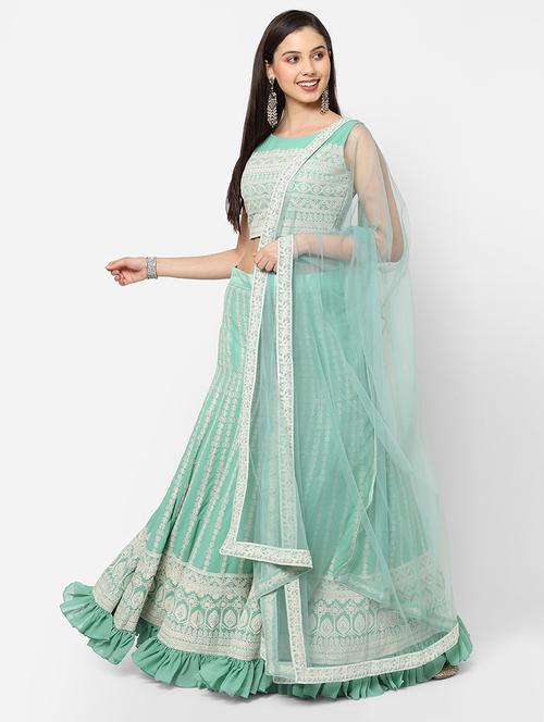 sea green colored flared lehenga - 20256133 - Very Small Image - 1