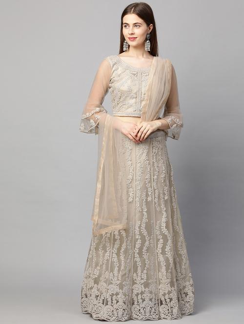 beige colored flared lehenga - 20256150 - Very Small Image - 1