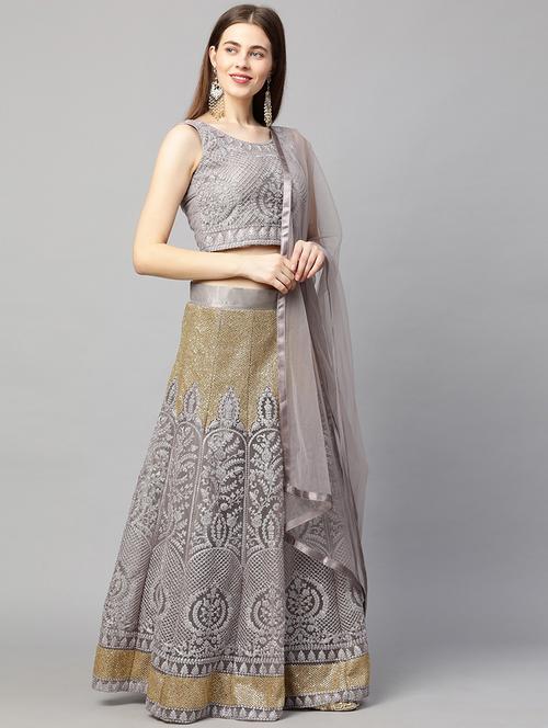 grey colored flared lehenga - 20256156 - Very Small Image - 1