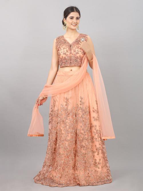 peach colored flared lehenga - 20256172 - Very Small Image - 1