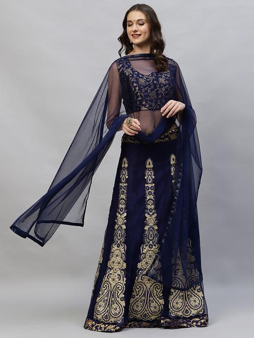 navy blue colored flared lehenga - 20256180 - Very Small Image - 1