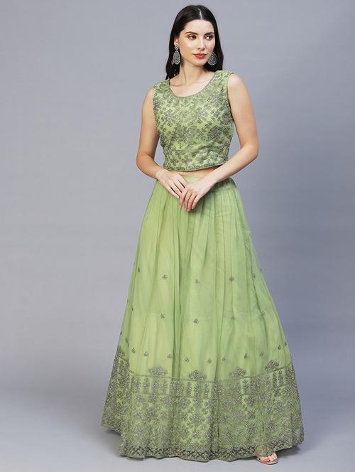 neo mint colored flared lehenga - 20256216 - Very Small Image - 1