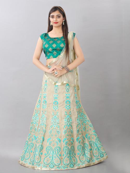 turquoise colored flared lehenga - 20256277 - Very Small Image - 1