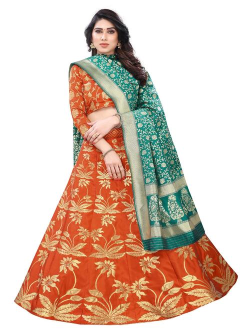 orange colored flared lehenga - 20256280 - Very Small Image - 1
