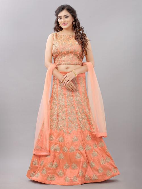 peach colored flared lehenga - 20256305 - Very Small Image - 1