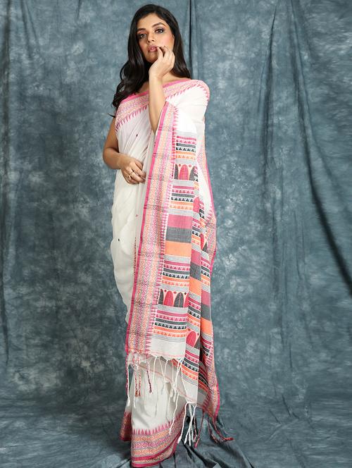 women white cotton handloom saree - 20256635 - Very Small Image - 1