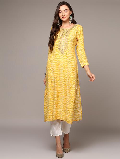yellow colored straight kurta - 20256806 - Very Small Image - 1